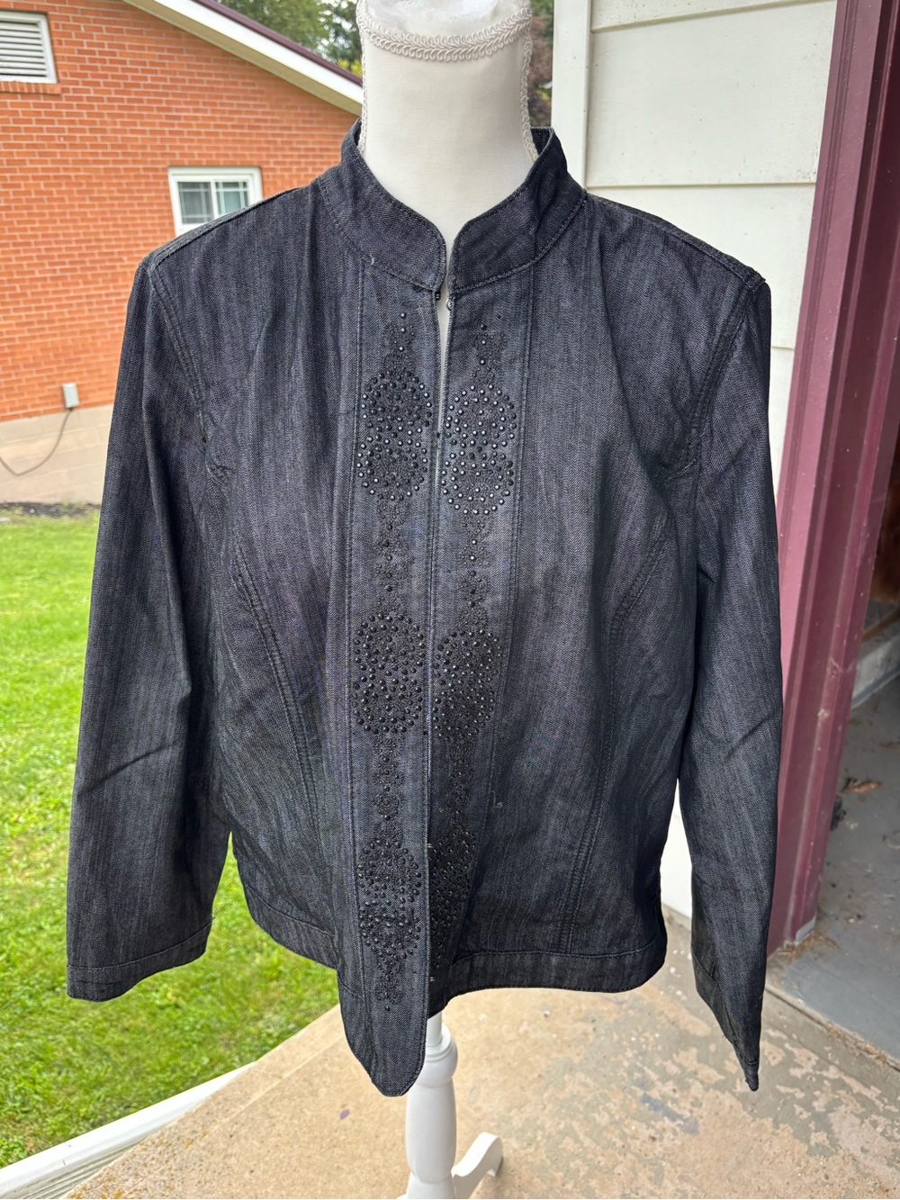 Dress Barn Black Jean Jacket with Stud Embellishment